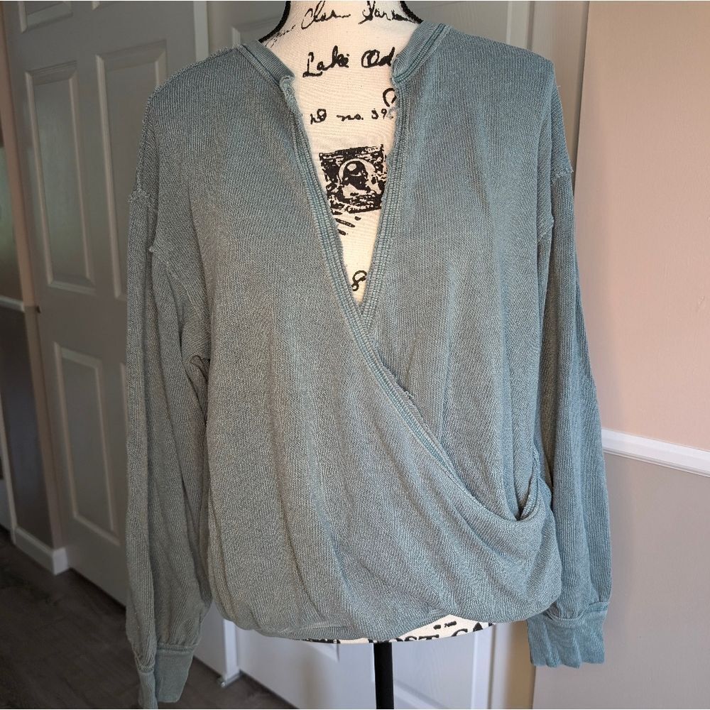 Free People Light Sage Green Wrap Pullover